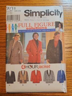 Simplicity Full Figure Jacket Pattern - Uncut Size 18w-24w